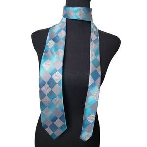 Stacy Adams Tie Men's Blue Silver Multicolor Geometric Diamond Check Pattern